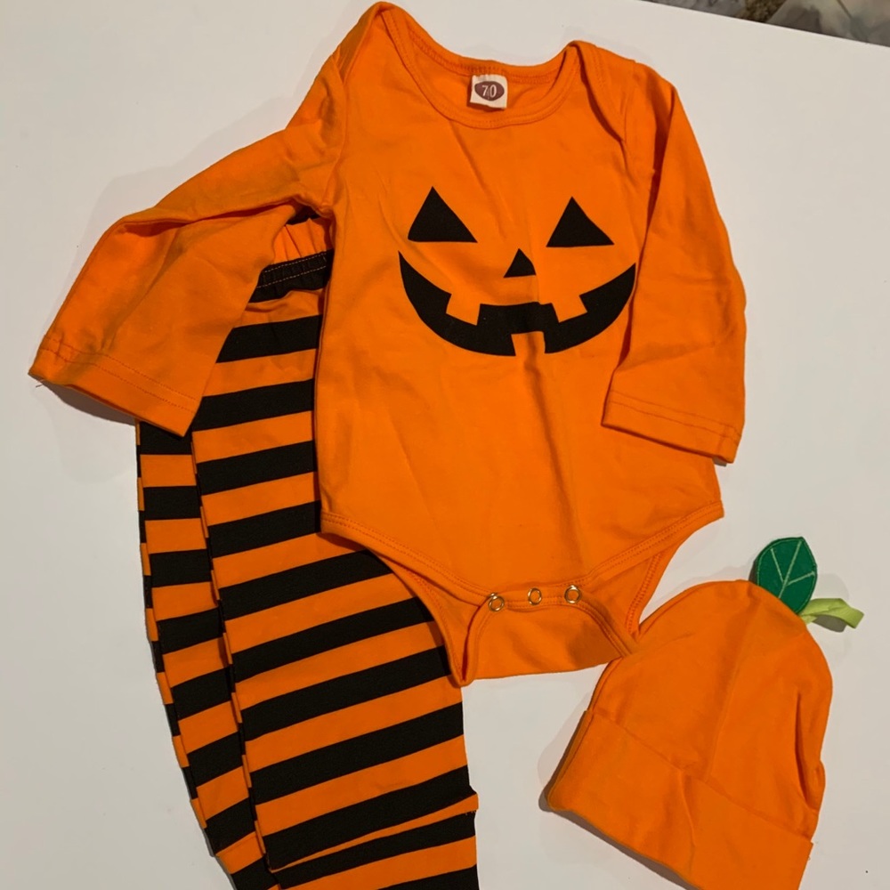 0-3 month Halloween outfit with pumpkin beanie